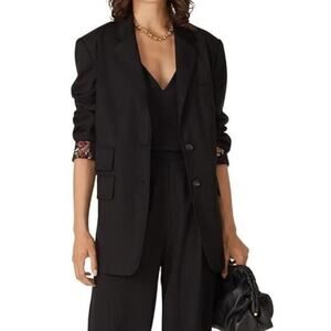 Thakoon Collective Black Floral-Lined Relaxed Blazer Jacket Sz 10